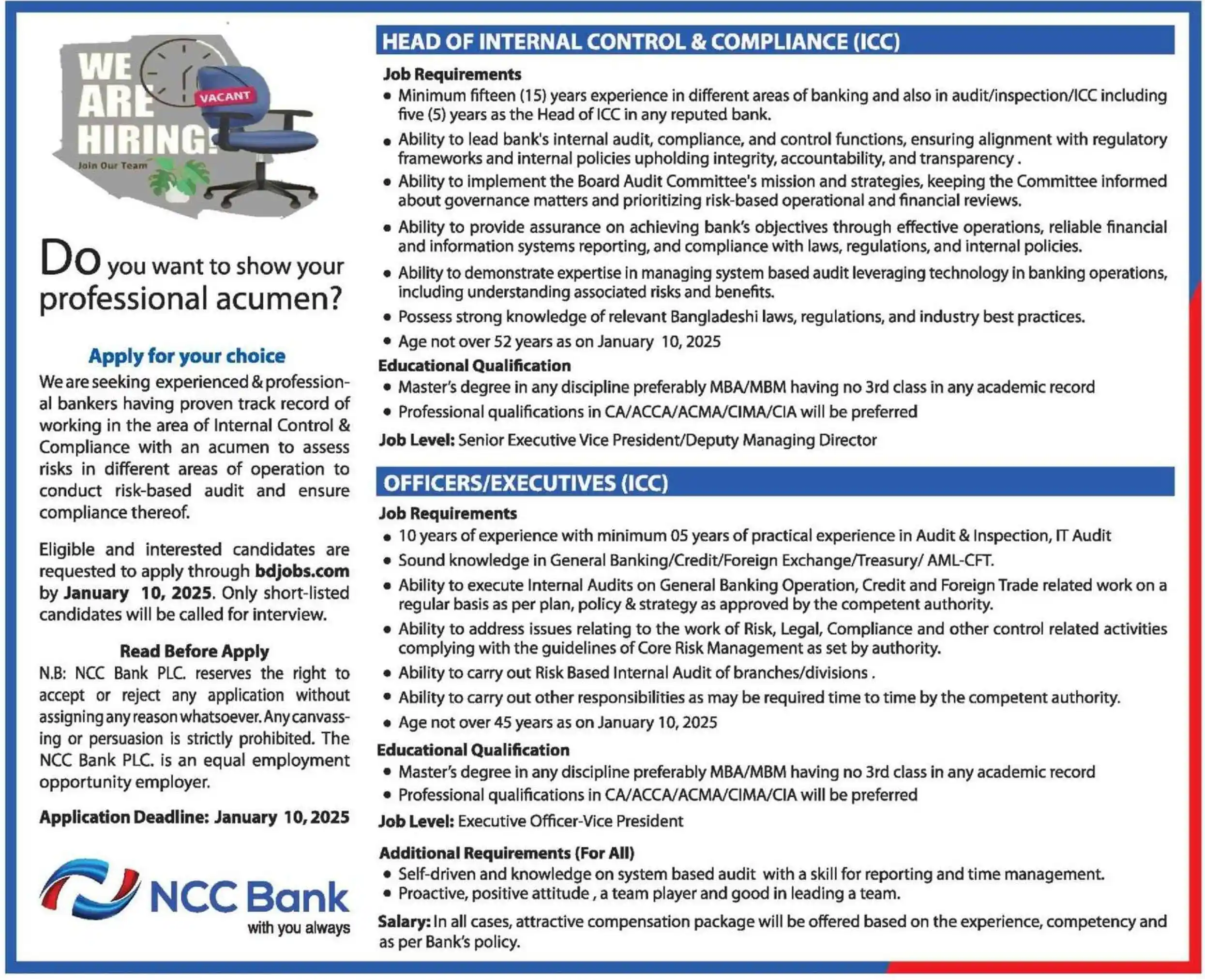 National Credit & Commerce Bank Limited NCC Bank Job Circular 2025