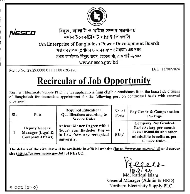 NESCO Job Circular 2024