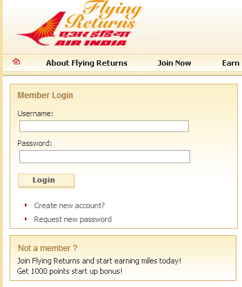 Air India Frequent Flyer Login