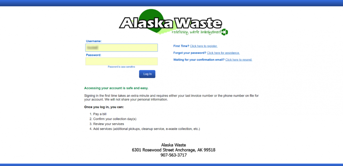 Alaska Waste Login