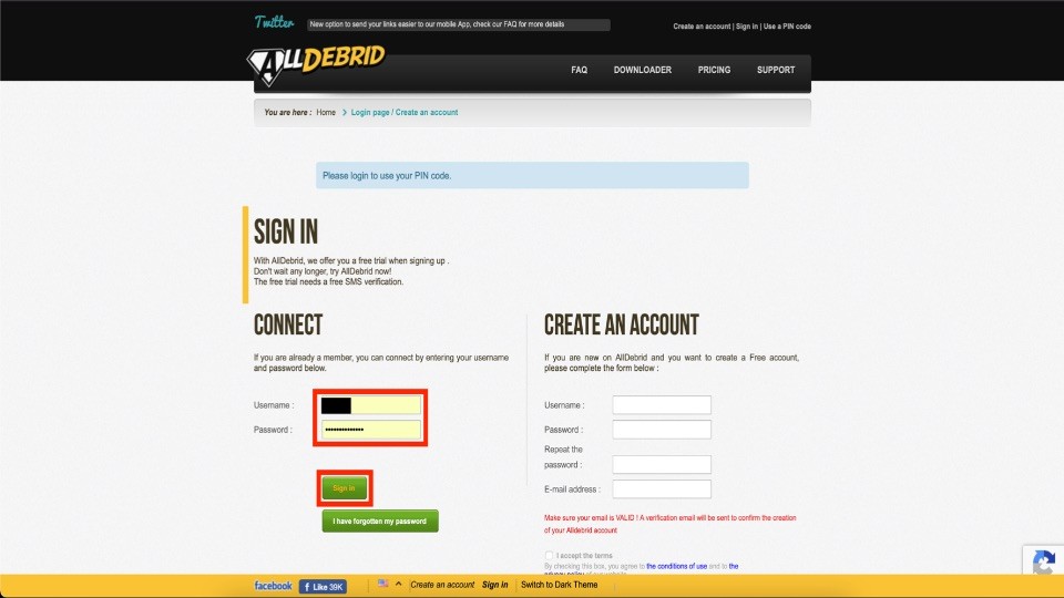 Alldebrid Login