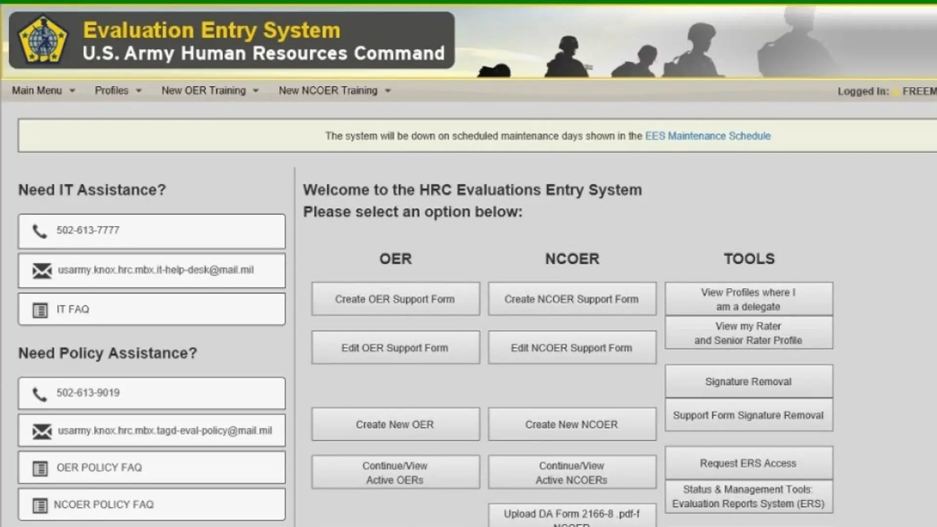 Army Evaluation Entry System Login