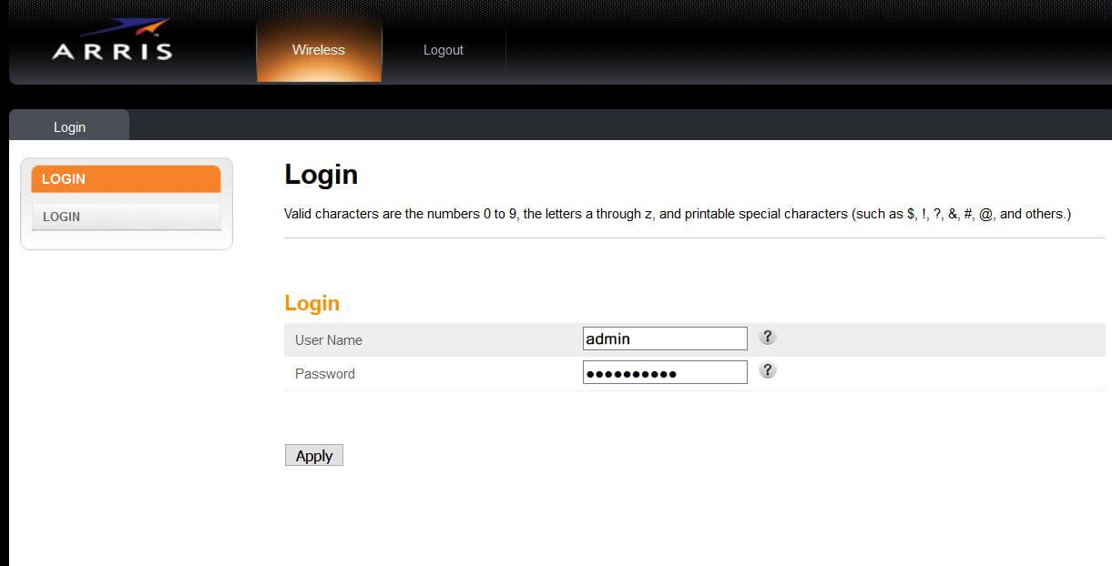 Arris Default Login