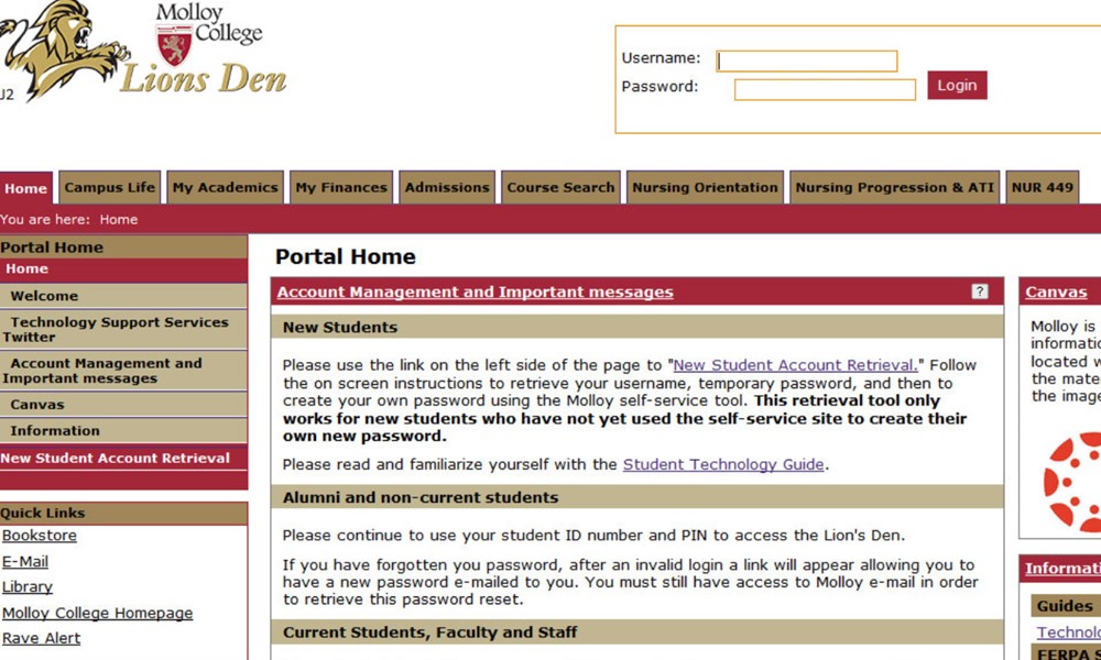 Canvas Molloy Login