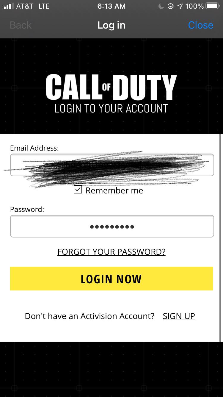 Cod Email Login