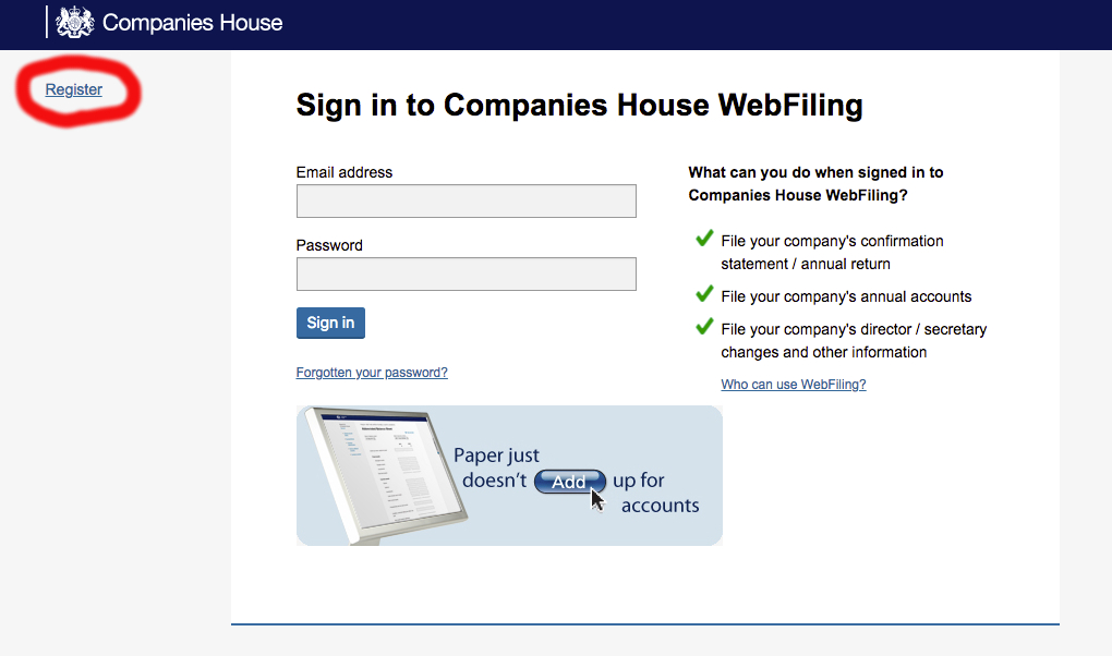 Companies House Account Login