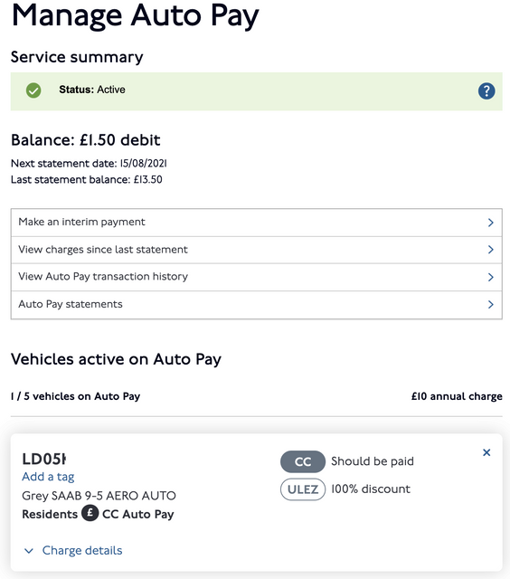 Congestion Charge Auto Pay Login