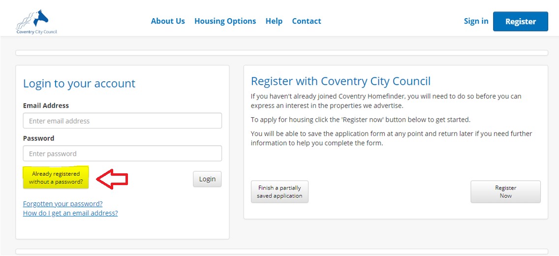 Coventry Homefinder Login