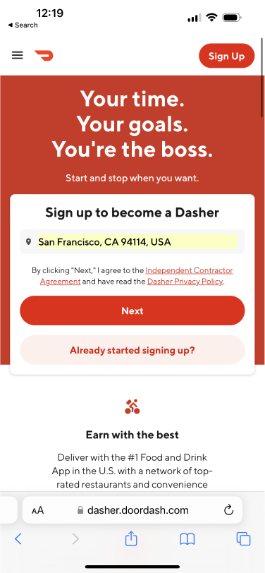 Dasher Driver Login