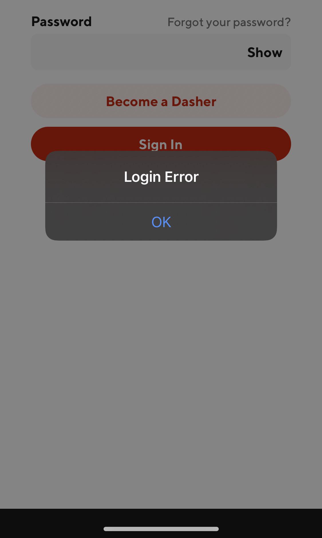 Dasher Login Error