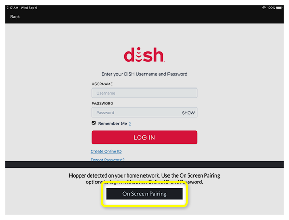 Dish Login Page