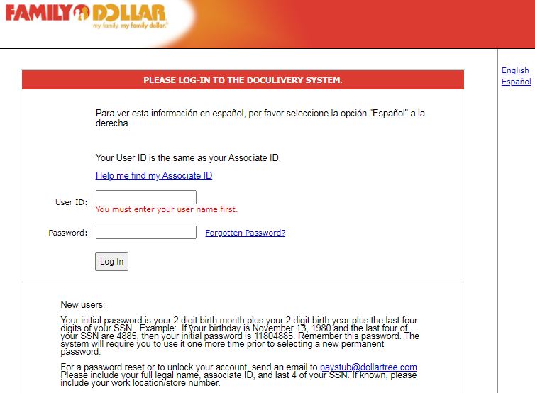 Doculivery Family Dollar Login