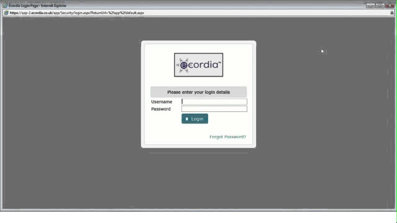 Ecordia Login Page