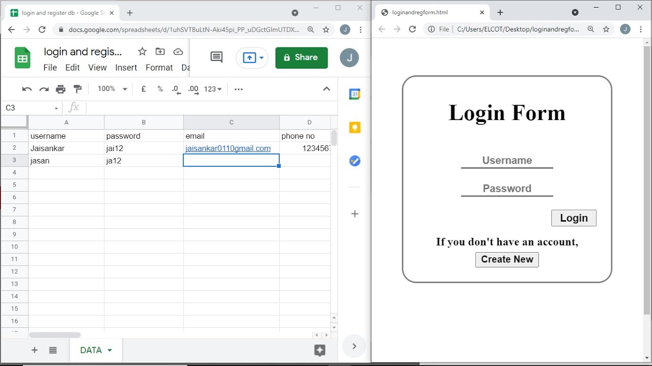 Google Spreadsheets Login