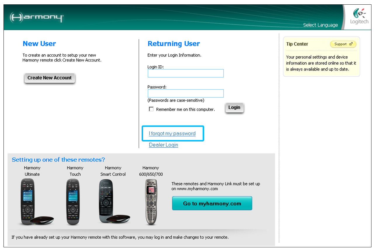 Harmony Logitech Login