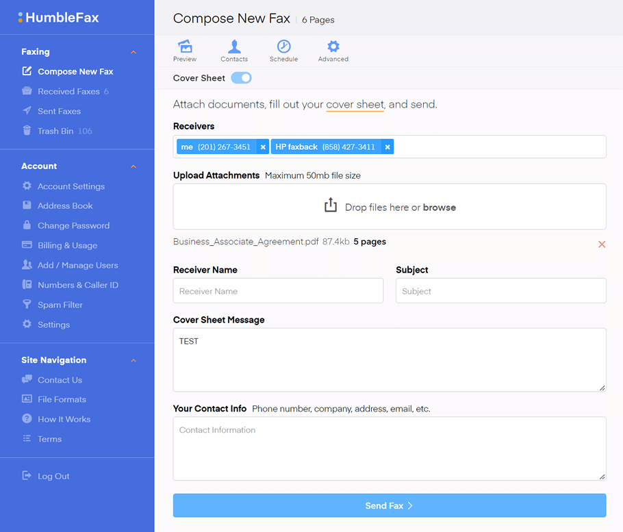 Humble Fax Login