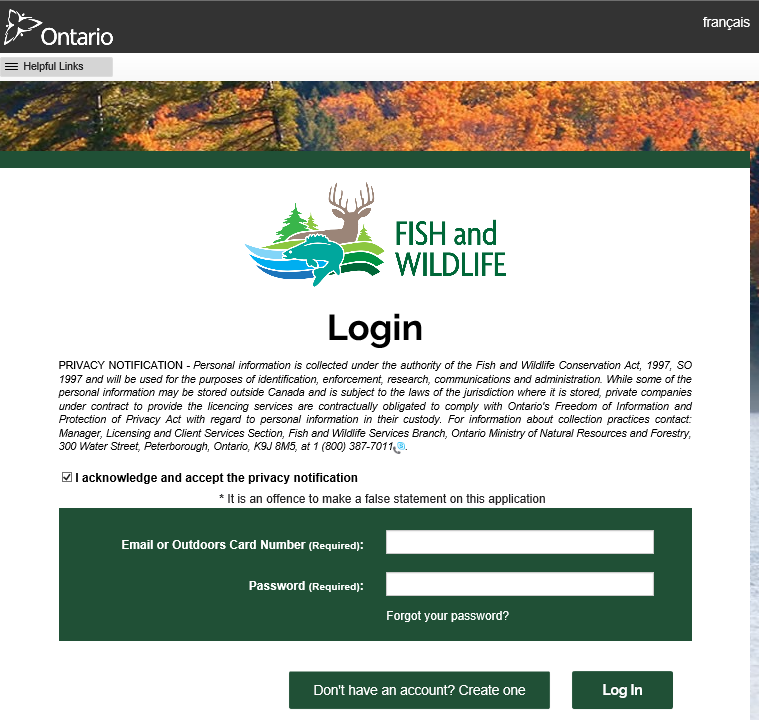 Hunting Ontario Login