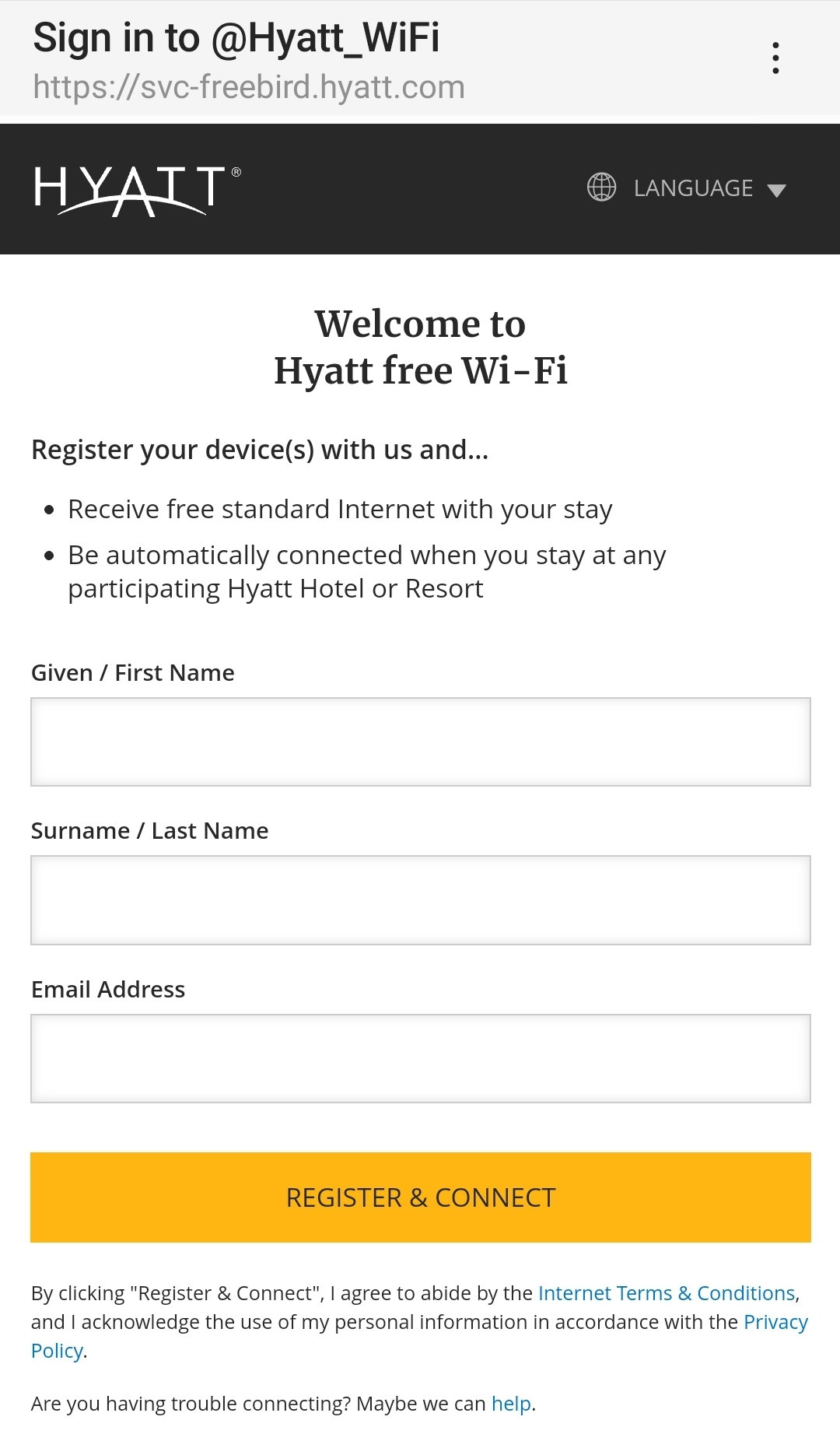 Hyatt Wifi Login