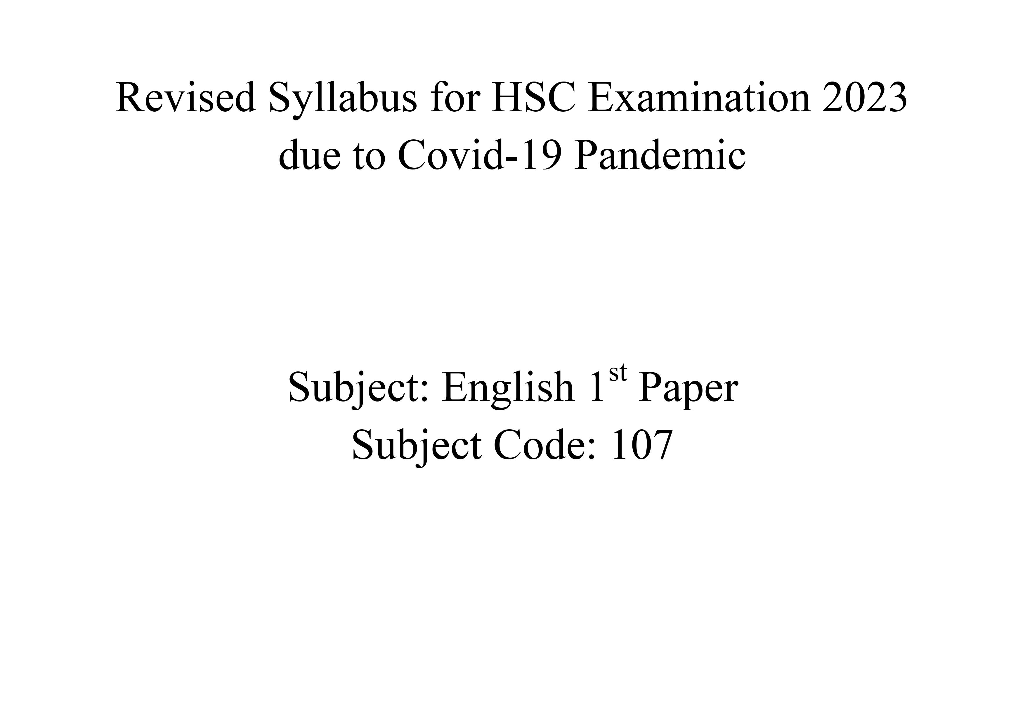 HSC English 1st Paper Short Syllabus 2024