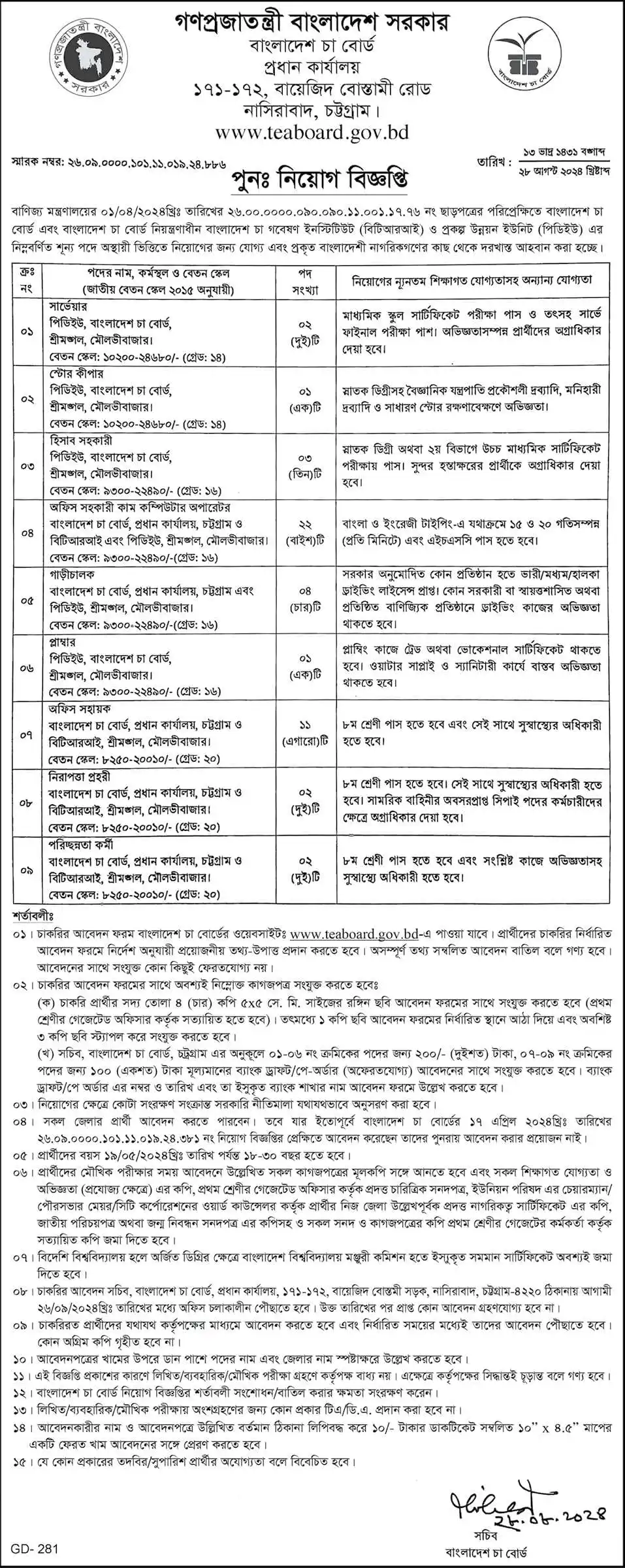 Bangladesh Tea Board Jobs Circular 2024