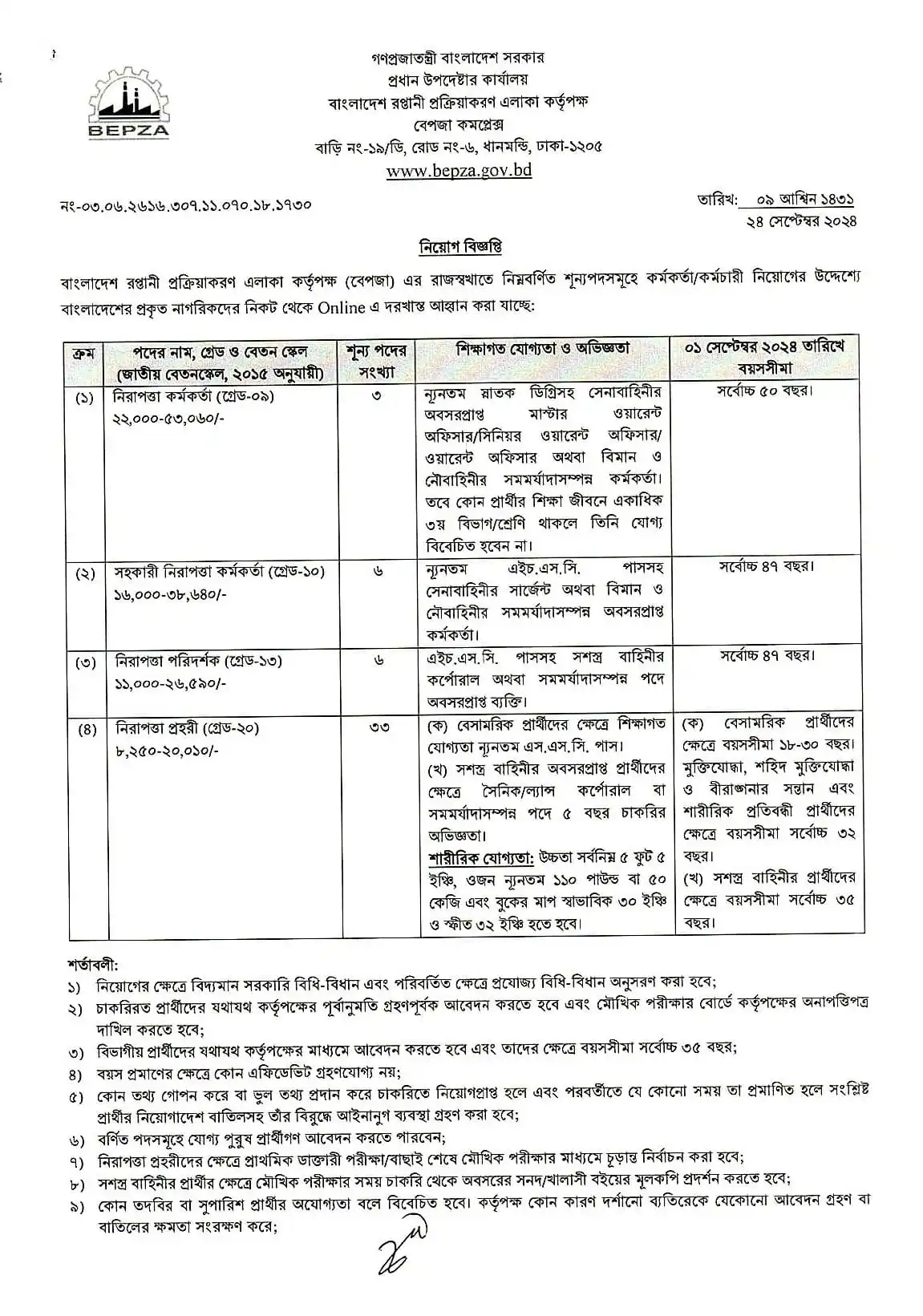 BEPZA Job Circular 2024