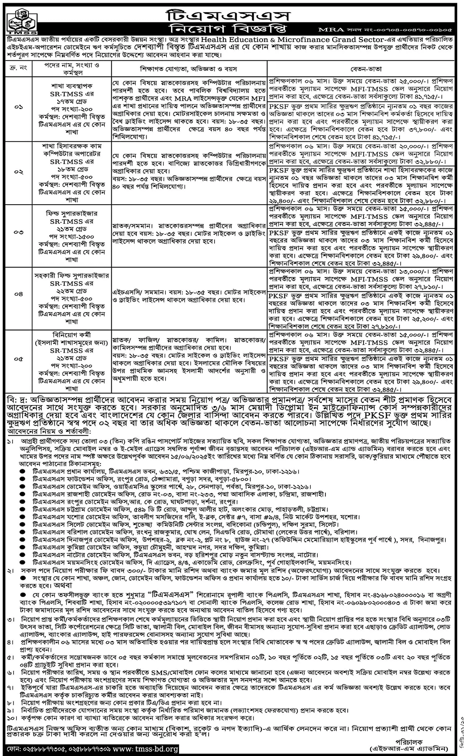 TMSS NGO New Job Circular 2025
